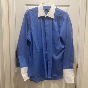 Donald Trump signature collection men’s blue and white dress shirt